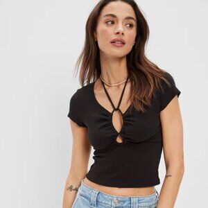 Keyhole Tie-Front Tee - American Eagle - NWT